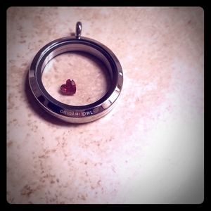 Silver Origami Owl Locket Necklace w/ Garnet Charm